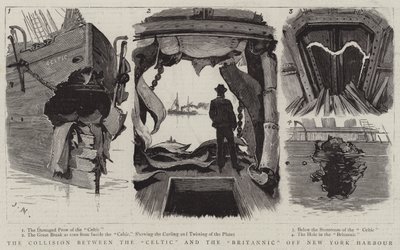 De botsing tussen de Celtic en de Britannic bij de haven van New York door Joseph Nash